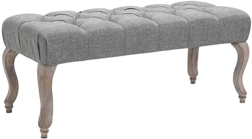 HOMCOM Tufted Upholstered Accent Bench Window Seat Bed End Stool Fabric Ottoman for Living Room, Bedroom, Hallway