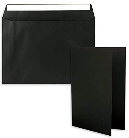 10x Faltkarten-Set DIN A5 14,8 x 21 cm in Schwarz mit Briefumschlägen DIN C5 Haftklebung - für große Einladungen und Karten zum Geburtstag oder Hochzeit