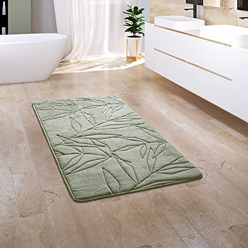 Paco Home Badezimmerteppich Badematte Badteppich Badvorleger Duschvorleger Waschbar Flauschig Memory Foam 3D Effekt, Grösse:60x100 cm, Farbe:Grün