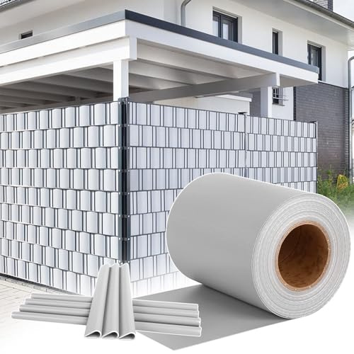 XMTECH Lámina de protección visual de PVC, incluye clips de fijación, para jardín, valla de doble varilla, 450 g/m², 65 m x 19 cm, color gris