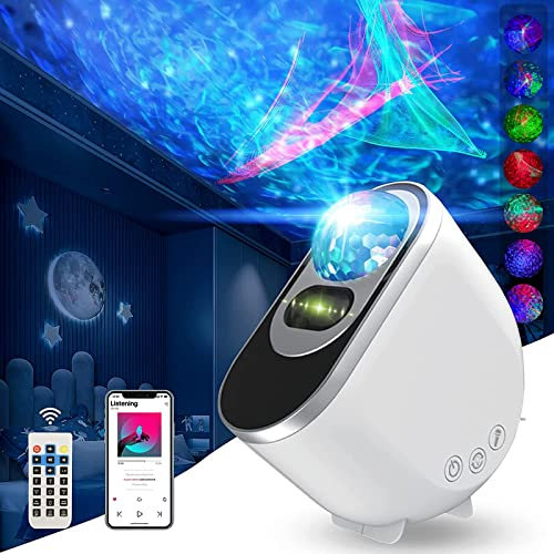 Ocean Wave-projektor, dekorativ Galaxy-projektor med Bluetooth-högtalare/ljudaktiverad, Sky LED-nattljus för barn/vuxna/semester/fest/rumsinredning