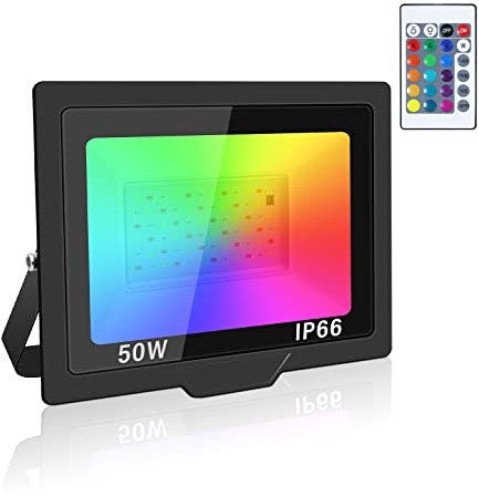 Willpower 1pc 50W RGB LED Flood Light Outdoor Color Changing Stage Lights Indoor Floodlights Floor Lamp Party Uplight for Garden Courtyard Landscape Halloween, IP66, Remote Control, 175-265V