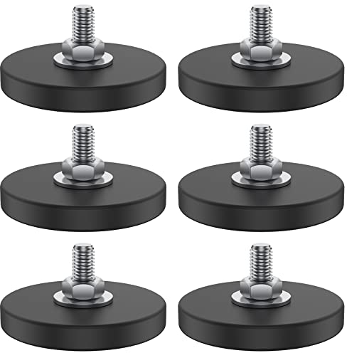 6Pcs Round Neodymium Mounting Magnet Base 4.3cm With M6 Male Thread Stud Nuts, Non-Slip Rubber Coated Anti-Scratch for Lighting Bar Camera Cabinet Blackboard Refrigerator