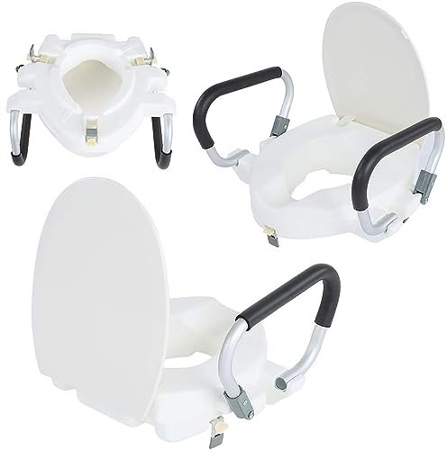 HSRG Sedile WC Rialzato con Bracciolo, Alzawater per Disabili con Maniglie, Sedile WC Rialzato per Adulti, Sedile WC Rialzato con Anello Interno Ampio per Disabili Anziani per WC