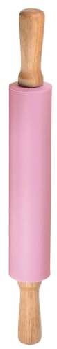 sourcing map Silicone Rolling Pins for Baking 17 Inch Wooden Handle Non Stick Rolling Pin Small Roller Play Dough Rolling Pins for Dough Pizza Pastry Fondant Kitchen Baking, Pink