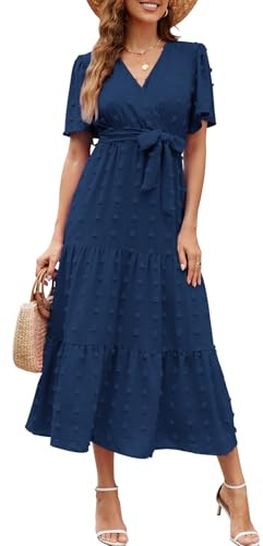 Wantonfy Robe Maxi D'été Femme Casual Chic et Bohème V Élegante Taille Haute