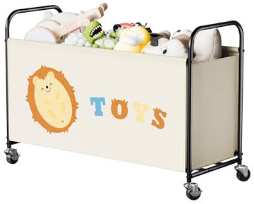 GRANNY SAYS Toy Chest with Wheels, 135L Extra Large Toy Box, Storage Organiser for Kids Toys, Metal Toy Box Storage for Girls, Toy Bin for Children Nursery Play Room Organising Baby Plush Toys, Beige
