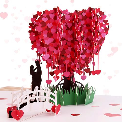 Hierein Carte Mariage, Arbre d'amour Pop Up Carte Mariage Félicitation, 3D Romantique Carte Anniversaire Femme pour Maman Épouse Petite Amie Couple, Carte de Voeux Mariage, Saint Valentin