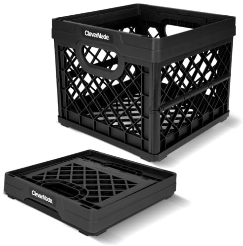 CleverMade Clevercrates Obsidian Folding Crate, 1 Piece, 25 Litre, Stackable Storage Bins Holds 50 Lbs Per Bin, Heavy Duty Plastic, Multiple Use