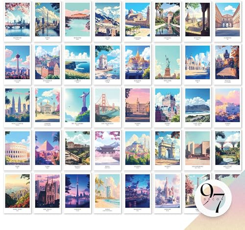 97 Decor - Affiches de voyage vintage - Décoration murale - 40 posters de voyage - 4x6 - Pour la maison et la salle de classe - Sans cadre - Matte - Papeterie de qualité - Emballage soigné