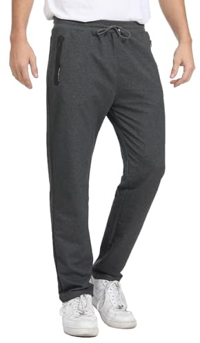 JustSun Jogging Homme Survetement Pantalons de Sport Homme Coton Sportswear Training Running Jogger Bas Jogging Slim Fit Taille éLastiquéE Pant avec Poches Zippées Gris Foncé XXL