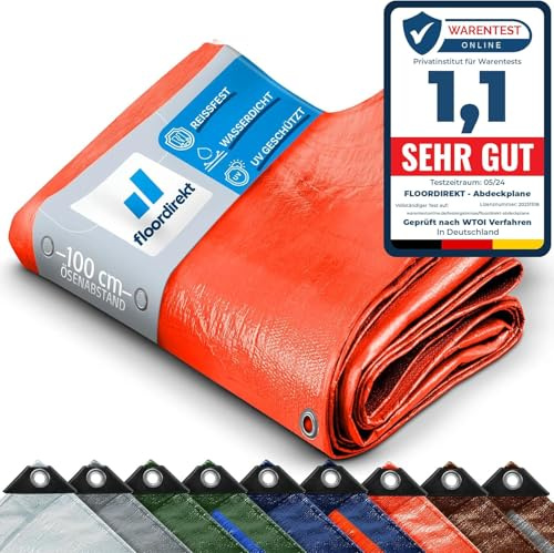 Floordirekt Telone protettivo di copertura, per campeggio, giardino e attività all'aperto, impermeabile, con occhielli, disponibile in diverse misure e colori, 2 x 3 m, 6 m², 80 g/m², arancione