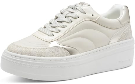 Tamaris Zapatillas Bajas para Mujer 1-23756-45, Color Blanco/Plateado, Talla 40 EU, Blanco y Plateado, 40 EU