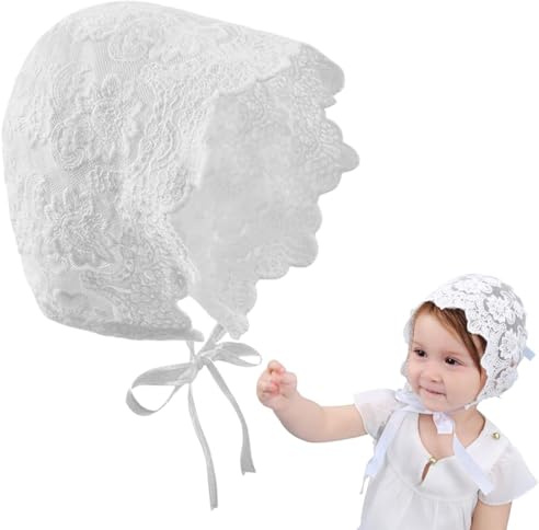UEIOAVL Sombreros y gorras para bebés niña, 1 gorro de encaje para bebé gorro de bautizo gorro de princesa gorro de niña con pajarita (blanco)