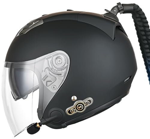 Casco Bluetooth Semi-Aperto, Casco Jet Certificato ECE 22.06, Casco Da Moto E Scooter Da Uomo E Da Donna Con Visiera Antigraffio D,M/(57~58cm)