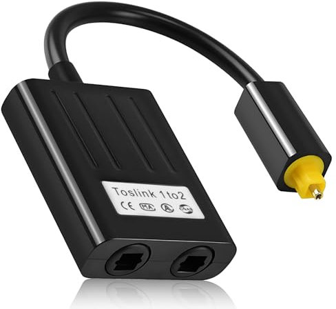 teasteam Toslink Splitter 1 in 2 Out, Splitter Cavo Fibra Audio Digitale Ottica 1 Tra 2 Uscite Distributore Adattatore per Soundbar TV DVD Amplificatore - Nero