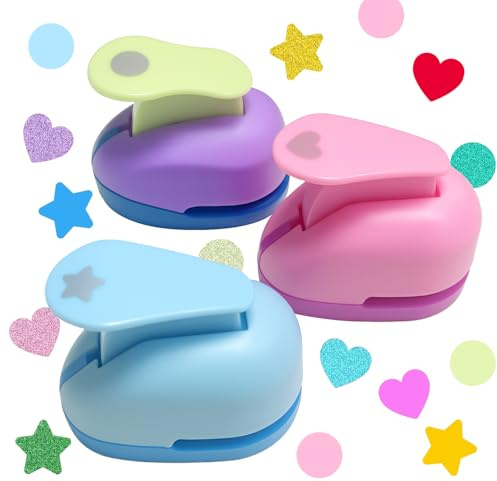 3 Pezzi Fustellatrice per Carta Fustellatrice Perforatrice Decorativa,Perforatrice Cerchio,Stella, Cuore per Scrapbooking Fai da Te Pittura Decorativa Segnalibri Biglietti D'Auguri Album Artigianato