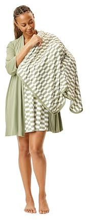 Motherhood Maternity Womens Nursing Chemise Nightgown, Robe and Swaddle 3-Piece Set,Sage/Checkmate Sage,Medium