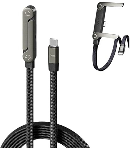 Zsdios Chargeur de téléphone latéral, câble de charge invisible 2 en 1, câble de charge rapide tressé 240 W avec support de téléphone intégré, cordon USB-C pliable et durable pour téléphone