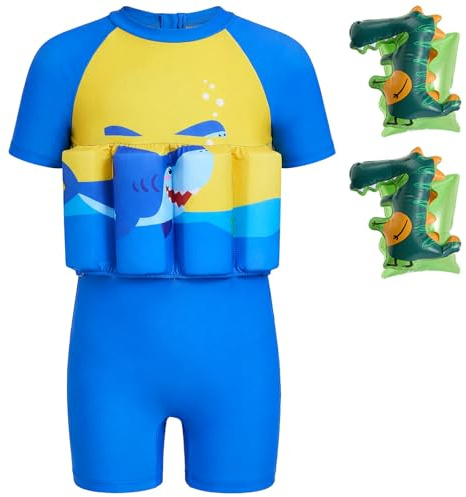 Gogokids Kinder Schwimmanzug mit Schwimmflügeln & 8 abnehmbaren Auftriebskissen, Baby Schwimmhilfe UV 50+ Badekleidung für Kleinkinder 1-6 Jahre (10-20 kg) Rashguard für Pool, Strand & Schwimmen