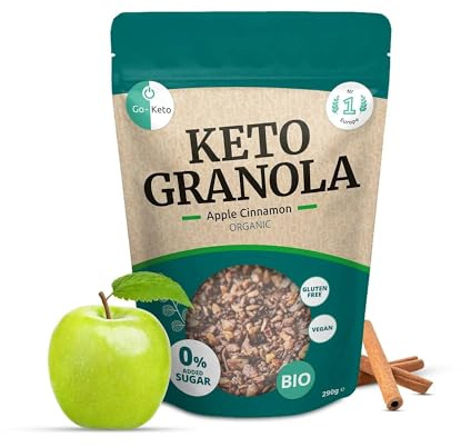 Go-Keto BIO Keto Granola Apple Cinnamon 290 g – Muesli cheto a basso contenuto di carboidrati, con scaglie di cocco, frutta secca, semi di girasole e semi di zucca, vegano, senza glutine