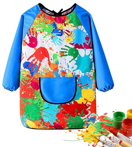 Bsbkoj konstnärliga blusar för | vattentät konstblus för | polyesterkonstblus för vattenlek, , , målning och skrivning, Blått handtag 3XL (extra stort 140–160 cm), Se référer au descriptif