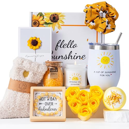 Birthday Pamper Gifts for Women,Sending Sunshine Sunflower Gift Basket Set | Get Well Soon Gifts Self Care Package Relaxation Spa Bath Set for Girls,Christmas Hamper Gift Box Presents for Her Friends