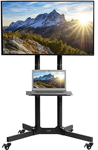 VIVO Mobiler TV-Wagen für 32-83 Zoll Bildschirme bis 50 kg, LCD LED OLED 4K Smart Flach- und Curved Panels, Rollständer mit Laptop-DVD-Ablage, Feststellräder, Max VESA 600x400, Schwarz, STAND-TV03E