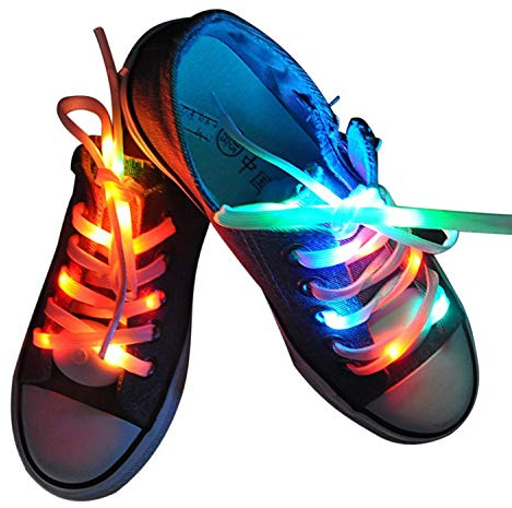 Lystaii LED Light Waterproof Shoelaces Shoestring Battery Powered Flash Lighting the Night for Party Hip-hop Dancing Skating Running Cosplay Decoration Running Valentine's Day Gift(RGB Colorful)