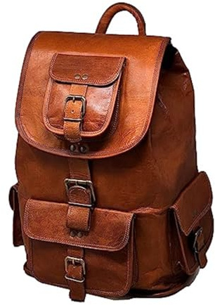 Jaald 46 Cm Leder Rucksack Schulrucksack Kurierrucksack Fahrradrucksack echtLeder Wasserdicht für Reise Outdoor Wandern Schule Geschenk Laptop Damen Herren Vintage Leather backpack OutdoorRucksack