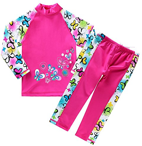 BAOHULU Girls Swimsuit Two Piece Tankini UPF 50+ UV Protective Rash Guard Set 3-12 Years S240_ButterflyLong_6A