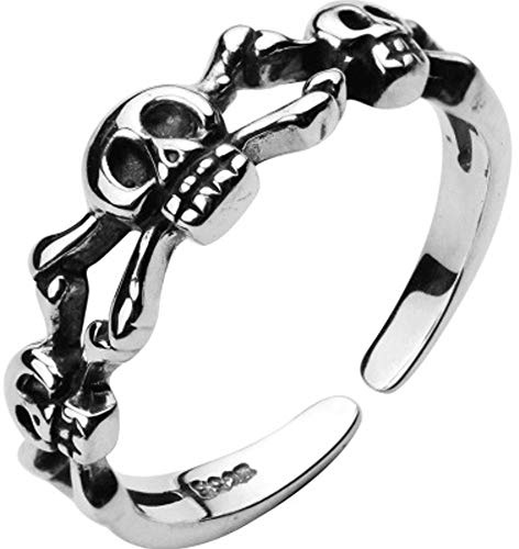 Anello di fidanzamento in argento Sterling S925 con teschio gotico di Halloween, anello impilabile vintage unico, regolabile, anello per nocche personalizzato, regalo per donne, adolescenti, ragazze,