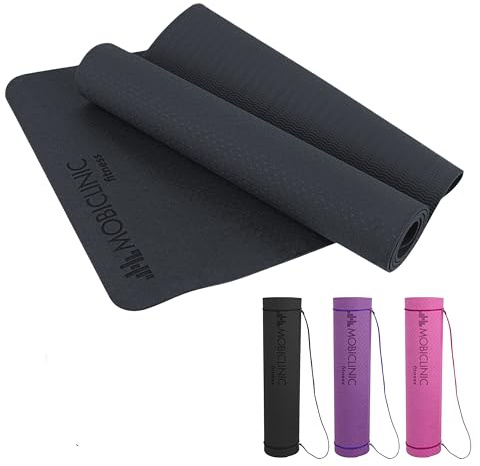 Mobiclinic®, Yogamatte, Inklusive trageriemen, 6mm dick, Europäische marke, Rutschfest, Abwaschbar, Wasserdicht, Fitness, Sport, Flexibel, Tpe, Farbe schwarz