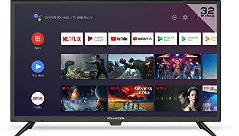 SCHNEIDER - SCLED32SC350ATV - Televisor LED 32 pulgadas, Pantalla 81,3 cm, Android TV, Apagado automático, Negro mate