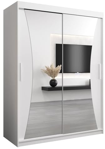 ABIKSMEBLE Armoire Monaco - Porte Coulissante Miroir - Dressing Adulte - Penderie Vêtement - Garde Robe - Placard - 2 Portes - Closet