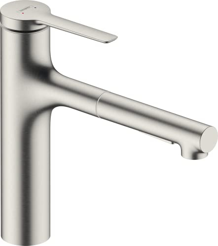 hansgrohe Zesis M33 - Küchenarmatur mit Metall Brause ausziehbar, mit Schlauchbox (sBox), 2 Strahlarten, Wasserhahn Küche mit Auslauf Höhe 160mm, Mischbatterie Küche schwenkbar , Edelstahl Finish