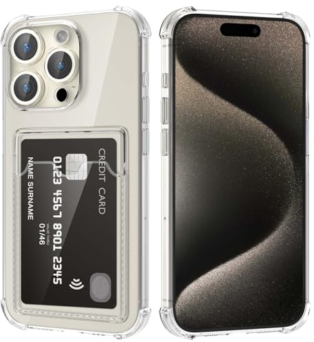 DEVASO Coque pour iPhone 15 Pro Max avec Porte Cartes, Souple TPU Silicone Transparente Protection de la Caméra Étui Portefeuille Lentille Anti-Rayures Carte Housse