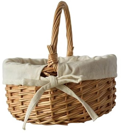 Cesta de almacenamiento de mimbre de Pascua, cesta de almacenamiento de huevos de Pascua, cesta de almacenamiento de manualidades, mimbre francés Shabby Chic, cestas de Pascua con asas, cesta