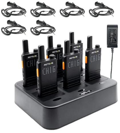 (3nd Gen RT22) Retevis B3H Walkie Talkies for Adults-Ultra Slim, with Earpiece, 6 Way Multi Unit Charger, 1620 mAh, LED Display, Business Portable FRS Two-Way Radios for Retail Store (6 Pack)