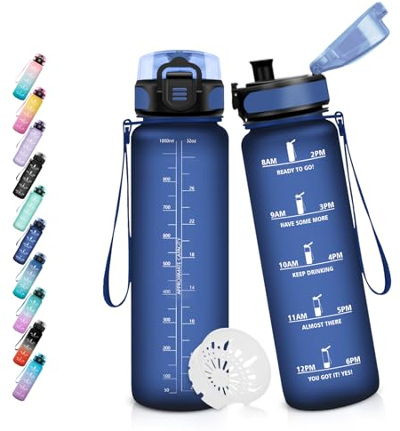 HoneyHolly Trinkflasche Sport, 500ml Auslaufsicher Kunststoff, Wasserflasche, Trinkflasche Kohlensäure Geeignet, Sportflasche für Fahrrad, Kinder, Schule, Fitness, Yoga, Navy Blue