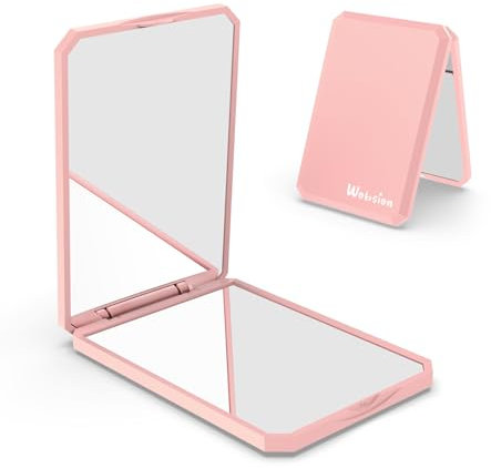WOBSION Compact Mirror for Purse, Pocket Mirror for Handbag & Travel, Small Makeup Mirrors with Magnification, Portable, Folding, Handheld, Gifts for Women, Pink