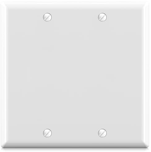 ELEGRP Wall Plate 2-Gang Blank Device Wall Plates, Standard Size 4.53 H x 4.57 L Unbreakable Thermoplastic Blank Faceplate Cover for Unused Outlets/Switches, UL Listed (1 Pack, Glossy White)
