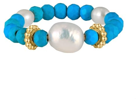 HeyMeili Bague bohème en perle d'eau douce & turquoise bague élastique perle, fabriquée à la main bijoux cadeau pour femmes et filles