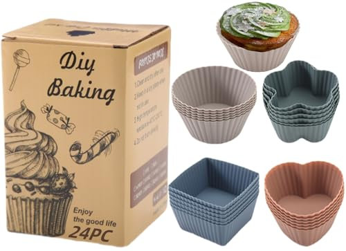 IATAHI Moldes de Silicona para Muffins,24pcs Moldes Cupcake Silicona,Molde Magdalenas,Antiadherentes Reutilizables