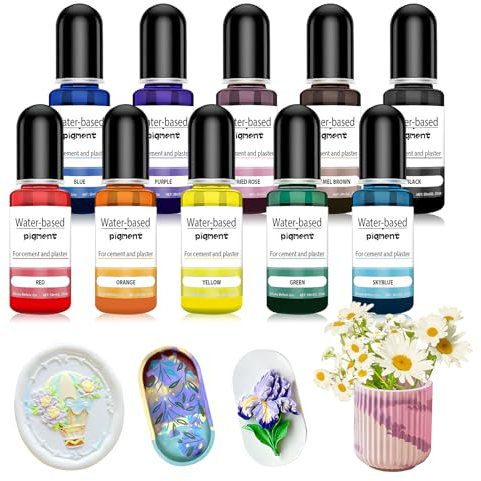 SHOPPGO Colorant Resine Epoxy, Couleur pour Poudre de Coulée, Colorant Beton, pour Revêtement en Plâtre, Bricolage, Artisanat, Revêtement en Ciment, Pigments Colorés, 10 Pièces