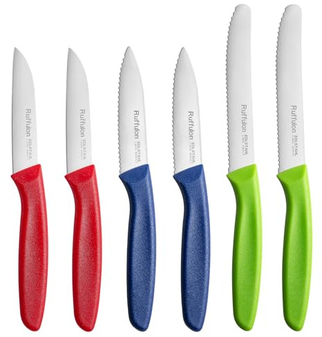Ruffulon Paring Knife Set of 6,Vegetable Knife Small,Premium Fruit Knives,Small Kitchen Knives,Straight Edge&Serrated Knifes Kitchen Paring Knives,Green&Blue&Red