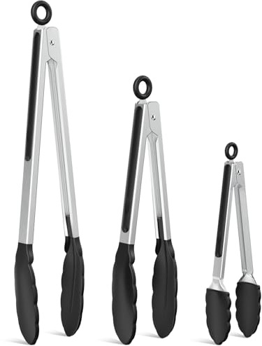 Pinze per cucinare, resistenti al calore a 600 gradi, in acciaio inox, resistenti e con chiusura in metallo, perfette per alimenti, insalate e barbecue