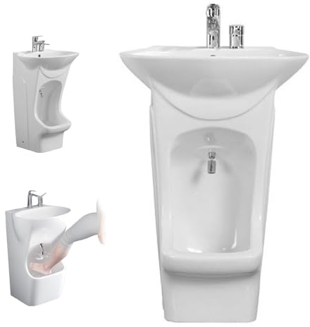 Lavabo en céramique à double niveau avec robinet réglable, grand lavage vertical des mains et des pieds, design au sol pour villa, salle de bain et balcon, solution d'ablution élégante et