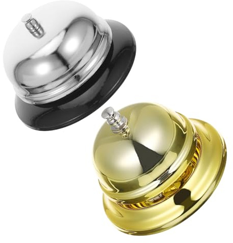 WEKADRIN Campanelli da Tavolo Manuali in Metallo Oro e Argento 85 CM Set 4 Pezzi Campanello per Assistenza in Cucina Reception Ufficio e Aula Resistente alla Corrosione Segnalazione