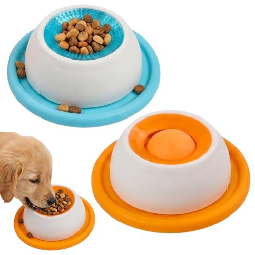 Solvio 2PCS Dog Licking Bowl with Ball AntiSlip Slow Feeder Dog Bowl for Bone Broth & Liquid Treats, Interactive Snack Spin Dog Lick Toy for Mental Stimulation & Anxiety Relief, Durable Pet Lick Mat